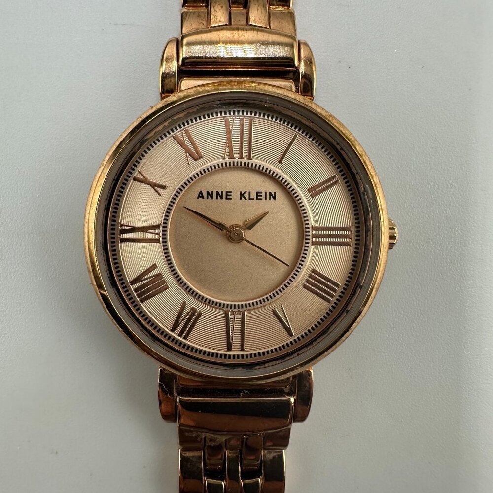 3/$30 Anne Klein Watch Women Rose Gold Tone Round Face Roman Numerals Working